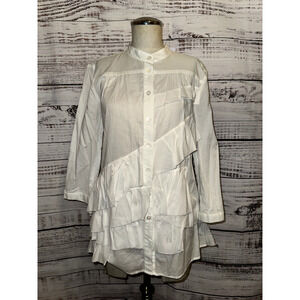 Garnet‎ Hill Womens 100% Cotton White Ruffle Button Up Blouse Size 6 NEW